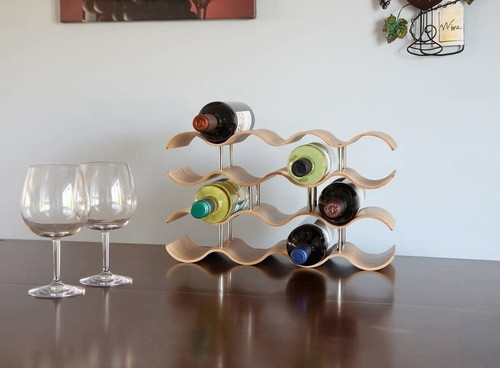 Wooden Wave Wine Rack/Creative Home Grape Wine Holder Shelf Cabinet/Bottle Rack - Picture 4 of 12