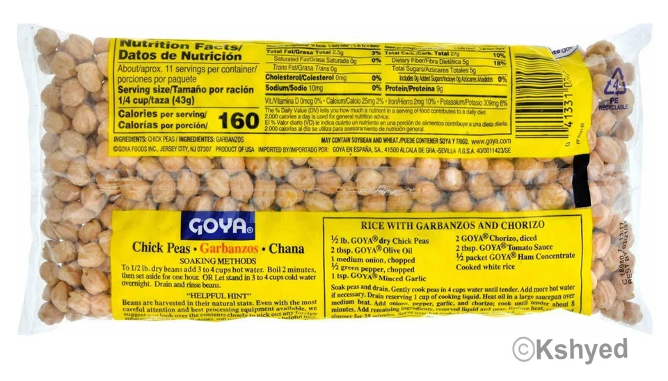 3 Goya Chick Peas 16 oz | Garbanzos 1 libra (pacote com 3) Best Seller - Frete Grátis - Imagem 4 de 4