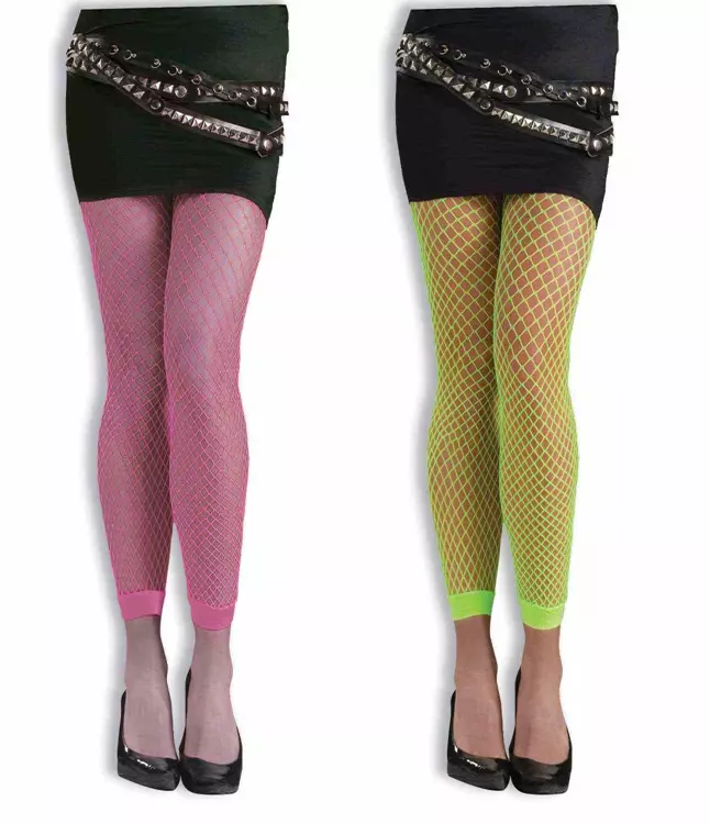 1980S 80'S ADULT WOMENS NEON COSTUME FISHNET LEGGINGS HIP HOP POP ROCK STAR  PUNK