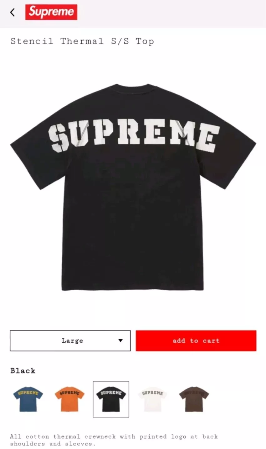 SUPREME Stencil S/s manches courtes hiver thermique NOIR T shirt AUTHENTIQUE 100%