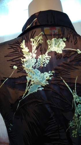 Women's Velvet Burnout ANN BOOTH Tunic Brown Green Floral Button Sheer Small - Picture 8 of 11