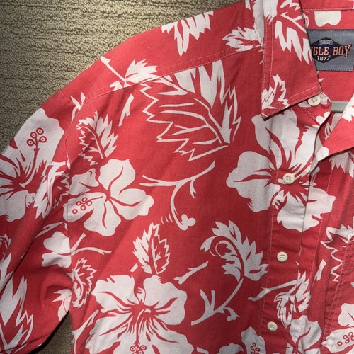 Vintage Bugle Boy Hawaiian Shirt Mens Size L Pink White Floral All over Print - Picture 3 of 16