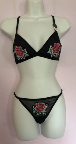 New Look Size 12 Flower Embroidered Bralet and Thong Set