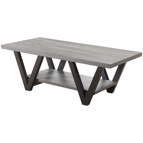 Coaster Mid-Century Wood Rectangular Coffee Table with V-Shaped in Gray - Picture 1 of 3