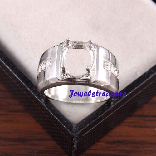 Men's Ring Stone Setting Size 9 X 11 MM Oval Shape 925 Sterling Silver Ring #34 - Picture 2 of 7
