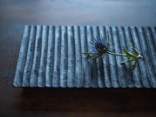 MORIKOUGEI TSUKI-JIRI WOOD PLATE M Oak Ridged Indigo Dyed Sushi Geschirr Schale - Bild 4 von 9