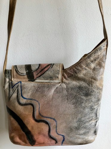 VTG BOTANY AIRBRUSHED PAINTED TAN LEATHER MULTICOLOR BAG PURSE PINK BLACK EUC - Picture 5 of 12