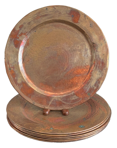 Vintage Set of 8 Hand Hammered Copper Metal 11 3/4" Charger Plates