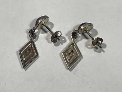 Paire De Boucles D'Oreilles Anciennes Avec Pierre Bleue - Argent - Occasion