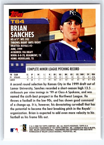 2000 Topps Traded & Rookies #T64 Brian Sanches - Picture 2 of 2