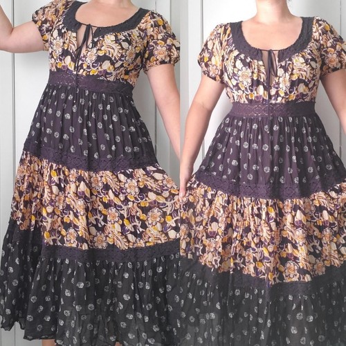 Free People Sun Chaser Midi Dress Size Medium Cottage Black Floral - Picture 4 of 8