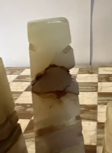 Large Handmade Marble Aztec Coral Green White Onyx Chess Set 17x17 - Picture 7 of 18