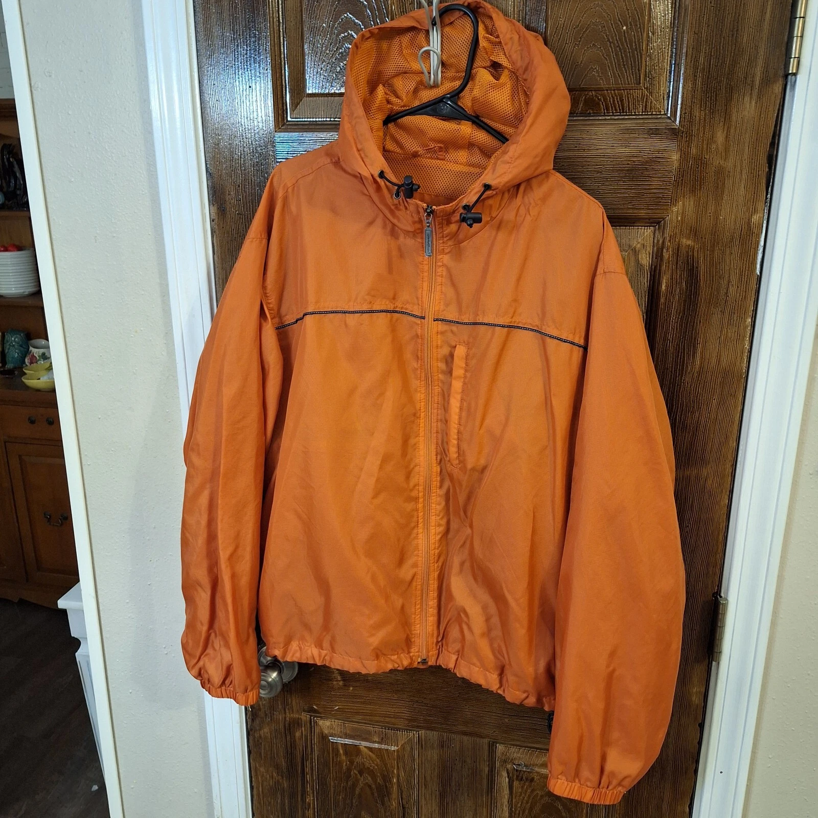 Eddie Bauer Men's Orange Windbreaker Jacket - Size XL - 100% Nylon Shell