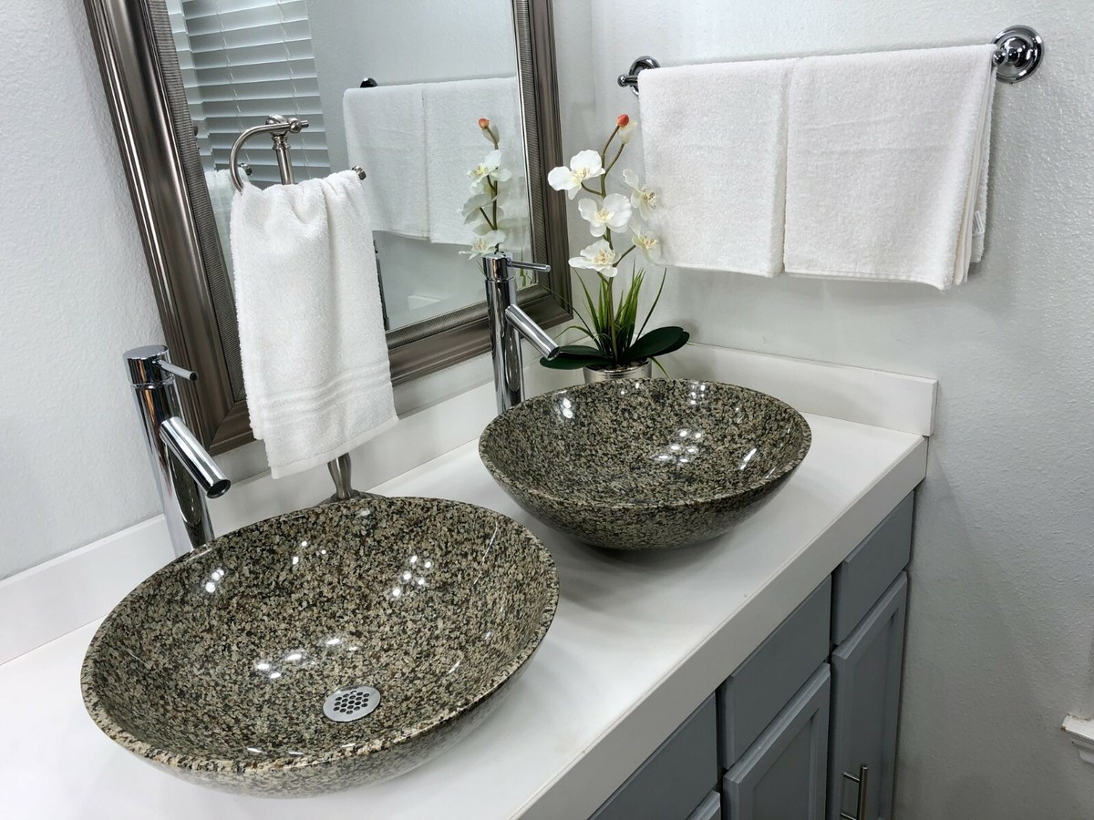 Round Natural Stone Vessel Sink in Grey Round Natural Stone Vessel Sink in Grey