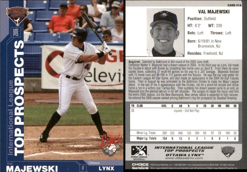 Val Majewski 2006 Choice International League Top Prospects #14 RC FREE SHIP