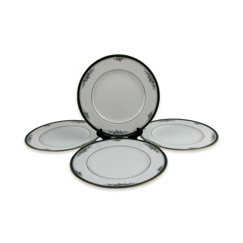 Juego de 4 platos de ensalada Noritake Landon de colección 4111 banda verde azulado 8 1/4" oro floral - Imagen 3 de 12