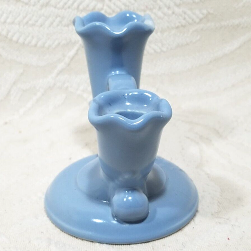 VINTAGE ABINGDON POTTERY USA BLUE DOUBLE CANDLE HOLDER MCM - Picture 4 of 11