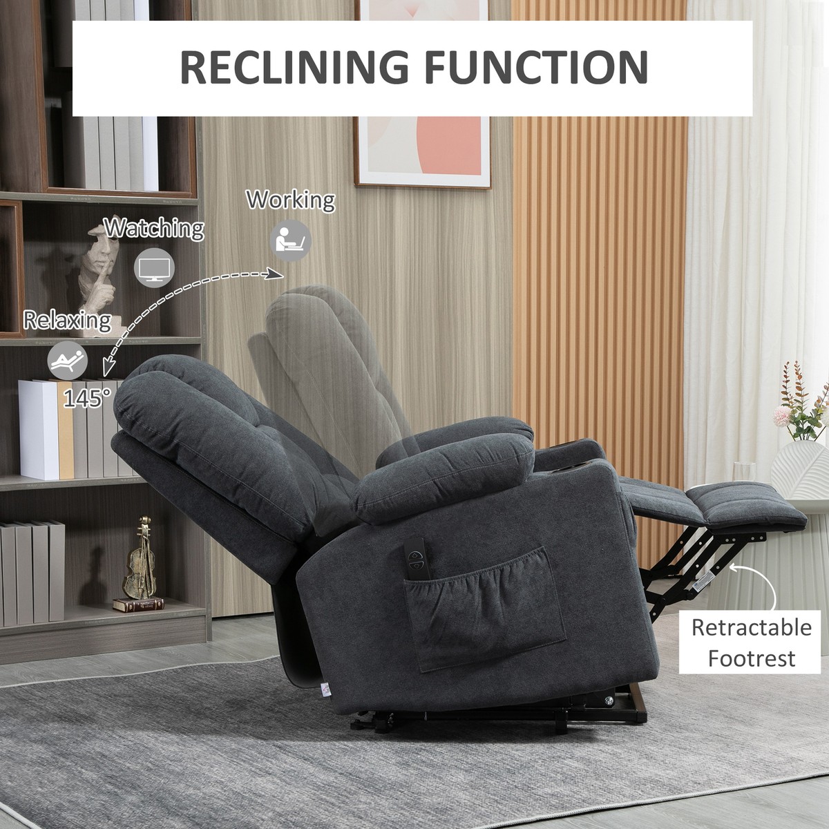 Riser Recliner Chairs for the Elderly Lift Chair with Cup Holder Remote Grey