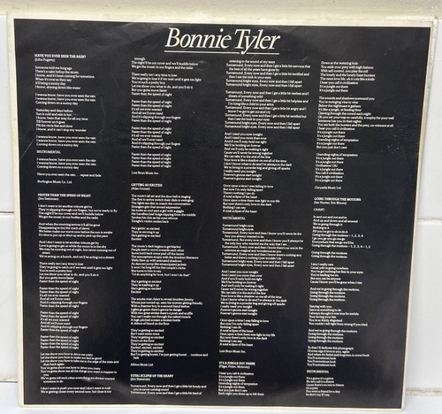 BONNIE TYLER Faster Than The Speed Of Night 1983 UK Vinyl LP + INNER original ~~ - Picture 6 of 9