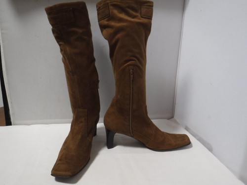 VTG Women's 90s Y2K FRANCO SARTO Brown Fabric Stretch Sock Chunky Heel Boots 8.5 - Picture 8 of 21