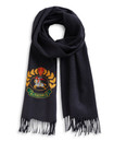 100% AUTHENTIC NEW WOMEN BURBERRY CASHMERE BLUE EMBROIDERED CREST SCARF  — photo 1