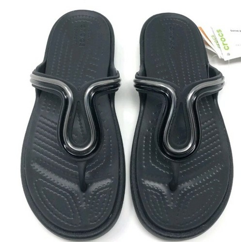 CROCS SANRAH FLIP KEILABSATZ SANDALE GRÖSSE W5 SCHWARZ NEU - Bild 1 von 3