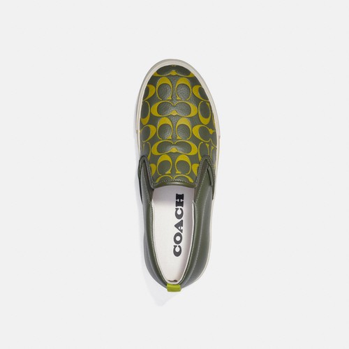 Coach Men's Green Leather Skate Pebble Slip on Rubber Sole Flat Shoes Size 8.5D - Picture 6 of 9