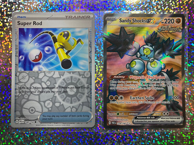 Pokemon TCG: Reverse Holo 188/193 Super Rod; Full Art 228/182 Sandy Shocks ex