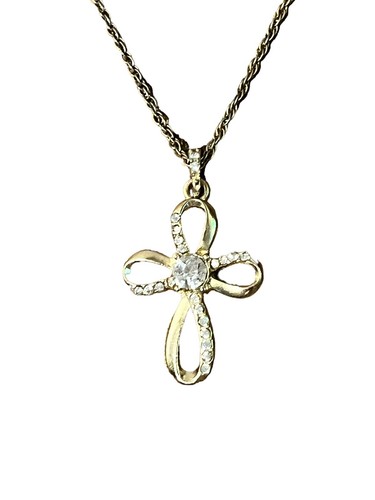"Collar de cadena en tono dorado de 18"" con colgante cruzado de estrás transparente de 1"" - Imagen 3 de 8
