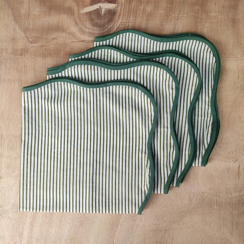 Wave scallop striped cloth napkin,personalized Piping Napkins,Indian Napkins 4pc - Picture 1 of 6