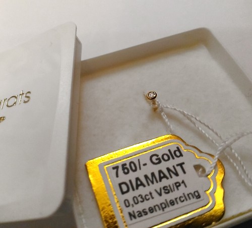 750 ECHT GOLD *** Diamant Brillant 0,03 ct. Nasenstecker Piercing mit Spirale - Picture 5 of 7