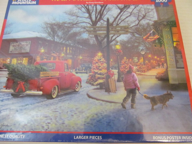 White Mountain Christmas 1000 Piece Jigsaw Puzzle - Main Street Winter Scene For Adults & Family