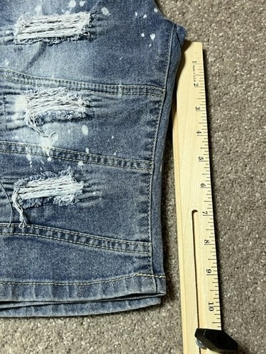 Reason Boys Shorts 8-20 Size 14 Bermuda Distressed Slim Fit Stretch Denim Blue - Picture 5 of 12