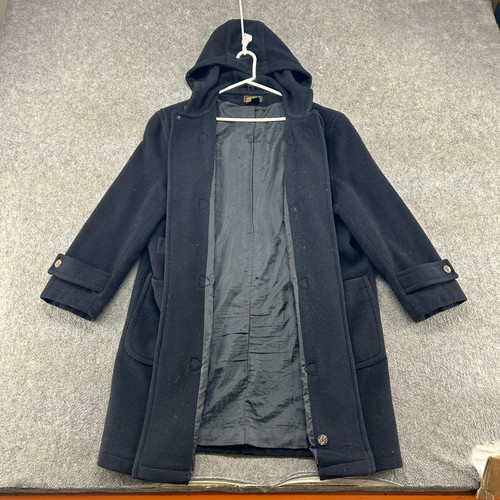 VINTAGE Eddie Bauer Coat Women L Black Trench Hooded Long Wool Toggle Duffle 90s - Picture 2 of 12