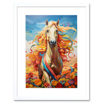 Girls Bedroom Nursery Artwork Fantasy Horse Colourful Mane Framed Print 12X16