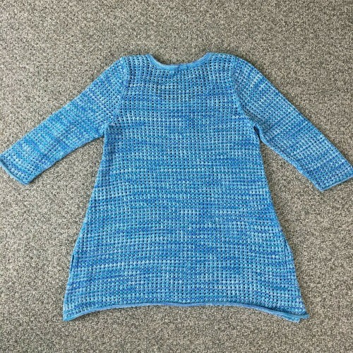 Jeanne Pierre Top Womens Medium Blue Tunic Open Knit 3/4 Sleeve Pullover Cotton - Picture 2 of 10