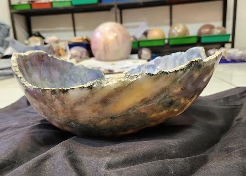 Cuenco grande de ágata de musgo 11x9 pulgadas, cuenco de cristal de piedras preciosas verdes, ágata hecha a mano - Imagen 6 de 10