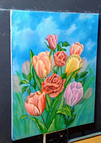 Art 11"/14" Mother's Day Sale Colorful Flowers Original oil painting, Stretched - Picture 3 of 5