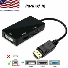 10X 3in1 Displayport DP Male To HDMI/DVI/VGA Female Adapter Converter Cbl 1080P