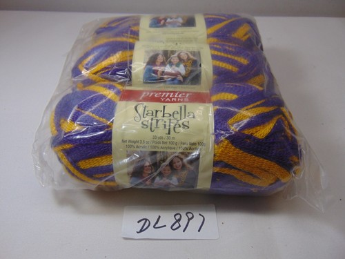 Premier Yarn Starbella Stripes #17-11 Purple Gold 3 Skein Lot Acrylic Scarf
