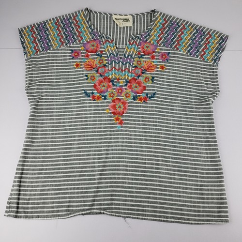 Savanna Jane Blooming Promises Embroidered Top Floral Stiped Women's Large