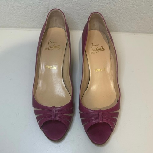 CHRISTIAN LOUBOUTIN Vintage Y2K Fuchsia Purple Peep-Toe Wedges Mesh Cutouts 40.5 - Picture 2 of 12