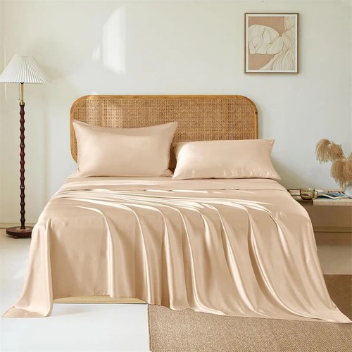 Mulberry Silk Bed Sheet Set Silky Bedding Set Fitted Sheet Flat Sheet Pillowcase - Picture 2 of 34