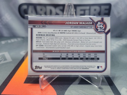 2022 Bowman Chrome Sapphire Jordan Walker Prospect #BCP-20 Cardinals - Picture 2 of 2