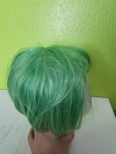 Fashion Short Light Green Straight Women Cosplay Anime Hair Wig Cap Beetlejuice - Picture 2 of 5