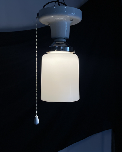 RESTAURADO Antiguo De Colección Art Deco Montaje Al Ras Luz Leche Vidrio Porcelana Níquel, P&S - Imagen 5 de 19