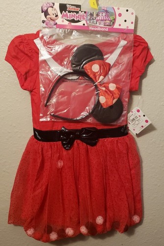 RARE Disney Junior Minnie Mouse Tutu Dress Size 3T Red White Black Bow W Poms