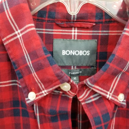 BONOBOS Men's Plaid Button Down Shirt Size Medium Red Blue White, Standard Fit - Picture 2 of 7