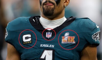 Super Bowl 59 MVP Jalen Hurts Schwarz Captain 4   Star Aufklebbare C-Patch + Lix