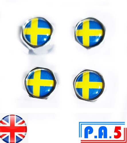 4x Tappi Parapolvere Bandiera Svezia Valvola Cromata Bici Ruota Auto Volvo Saab 93 95 T5 XC60 - - Foto 4 di 4